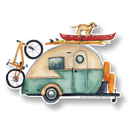 Vintage Camper Dog Bike Vinyl Sticker