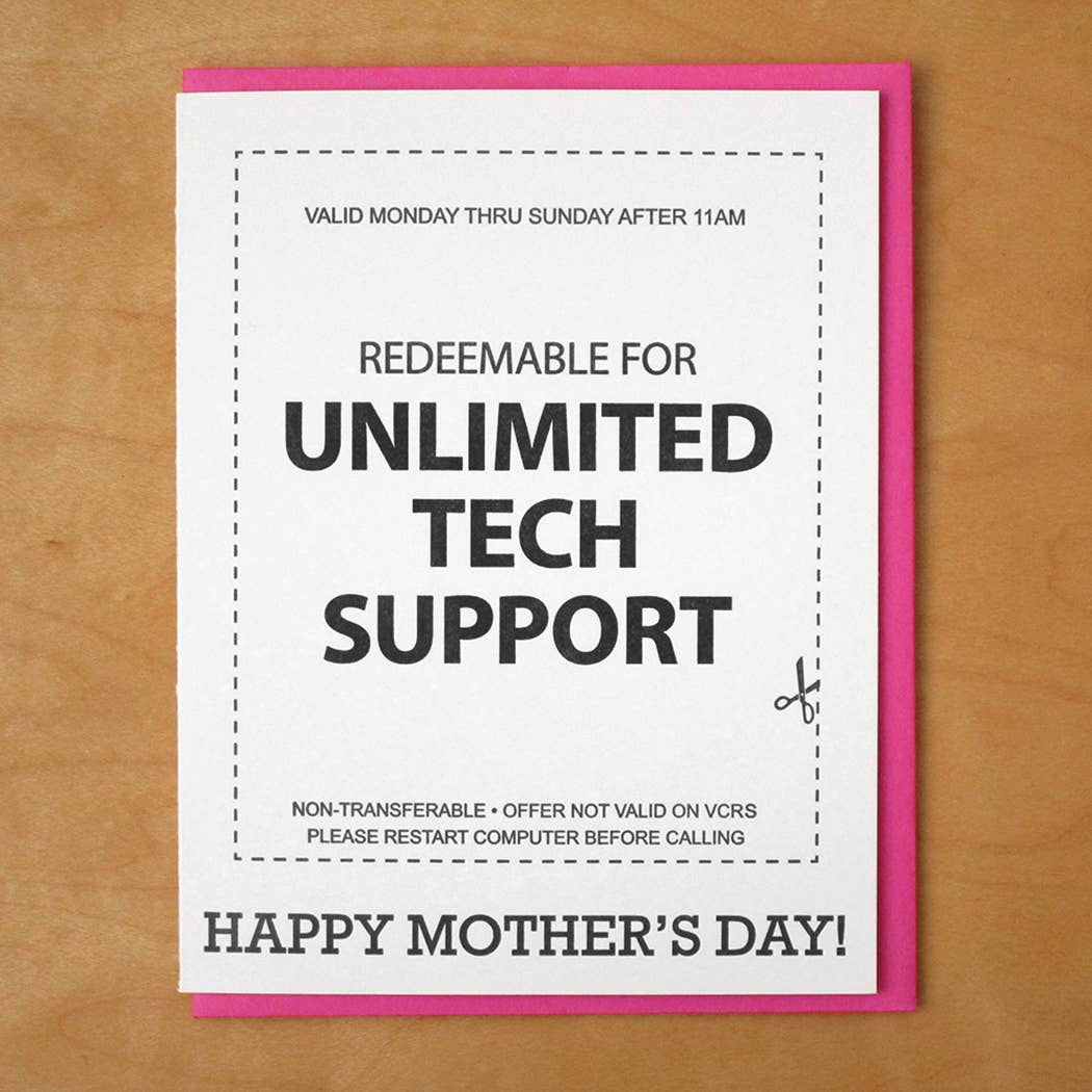 Unlimited Tech Support Coupon Mothers Day Card