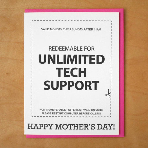 Unlimited Tech Support Coupon Mothers Day Card