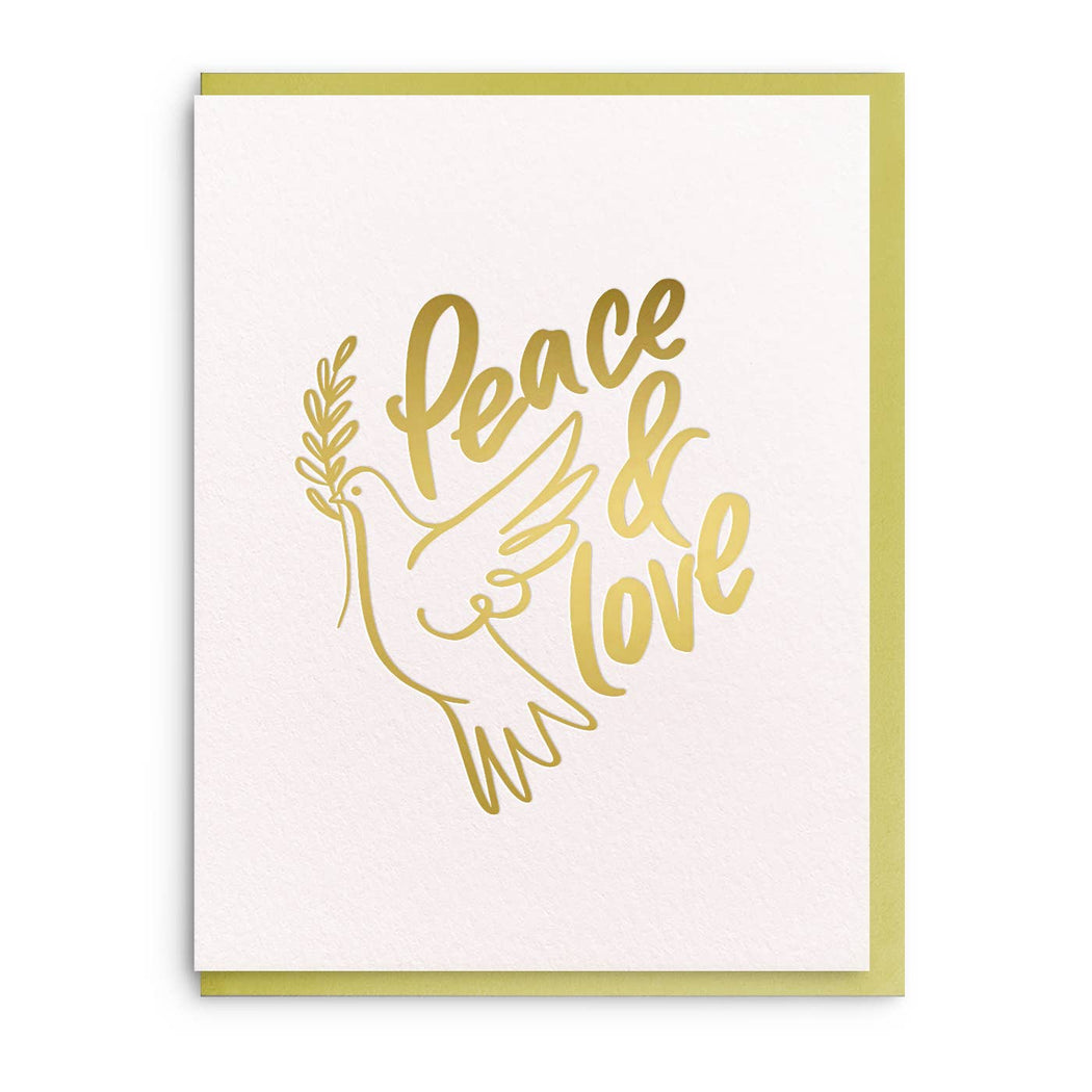 Peace & Love Gold Holiday Dove Card
