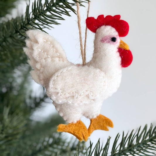 Felt White Chicken Ornament