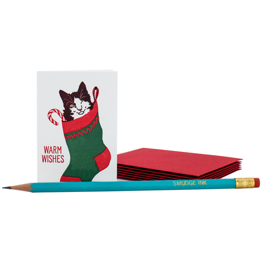 Cat in Stocking Warm Wishes Mini Blank Cards