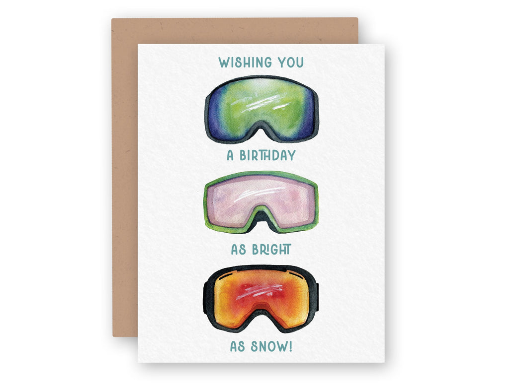 Birthday Bright as Snow Ski Goggles Card