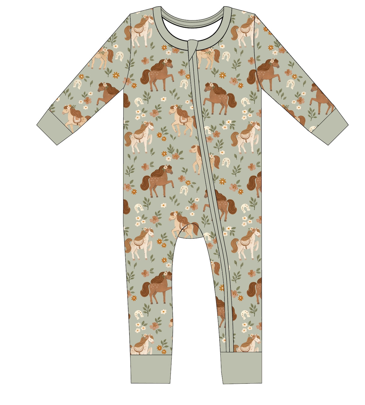 Horsin Around Bamboo Baby Zip Romper