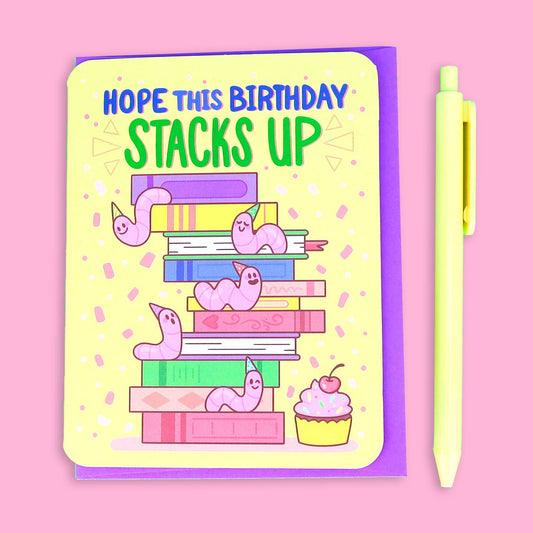 Stacks Up Book Birthday Card