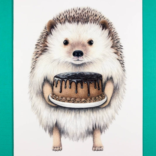 Hedgehog with Cake Card