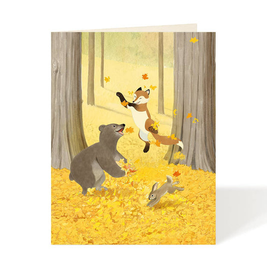 Autumn Fun Bear Fox Rabbit Blank Card