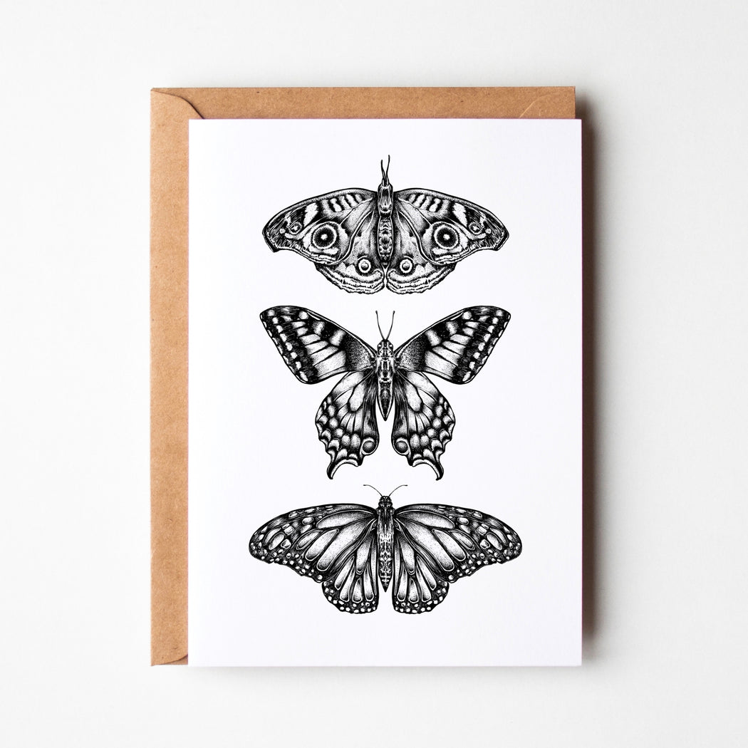 Three Butterflies Ink Blank Card