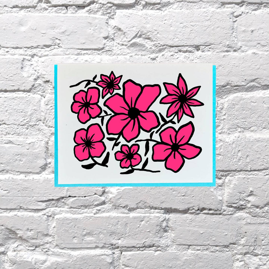 Neon Pink Flowers Card