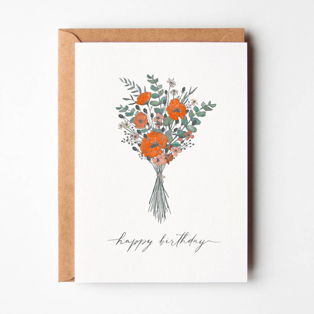 Happy Birthday Poppy Bouquet Card