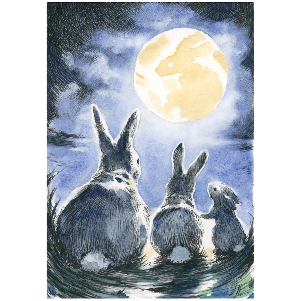 Full Moon Rabbits Petite Card