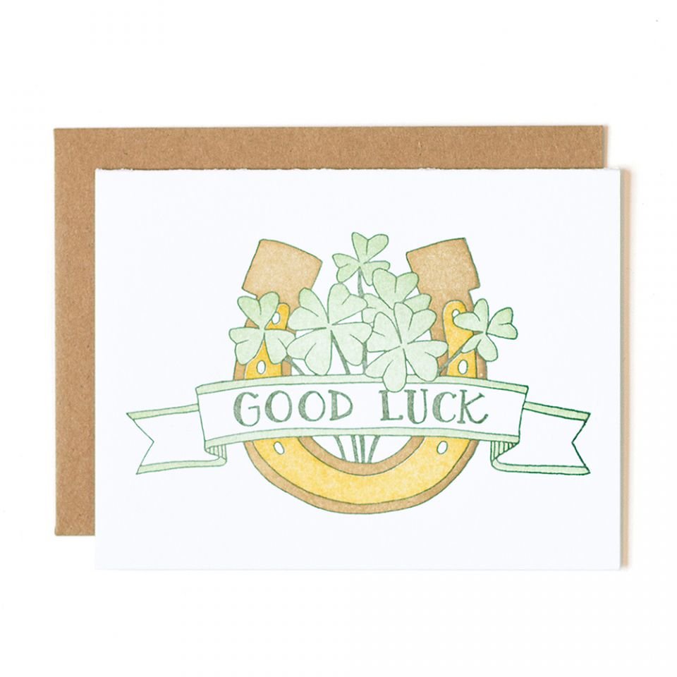 Good Luck Horseshoe Shamrock Card