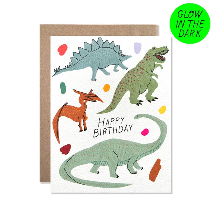 Dinosaurs Glow in Dark Happy Birthday Card