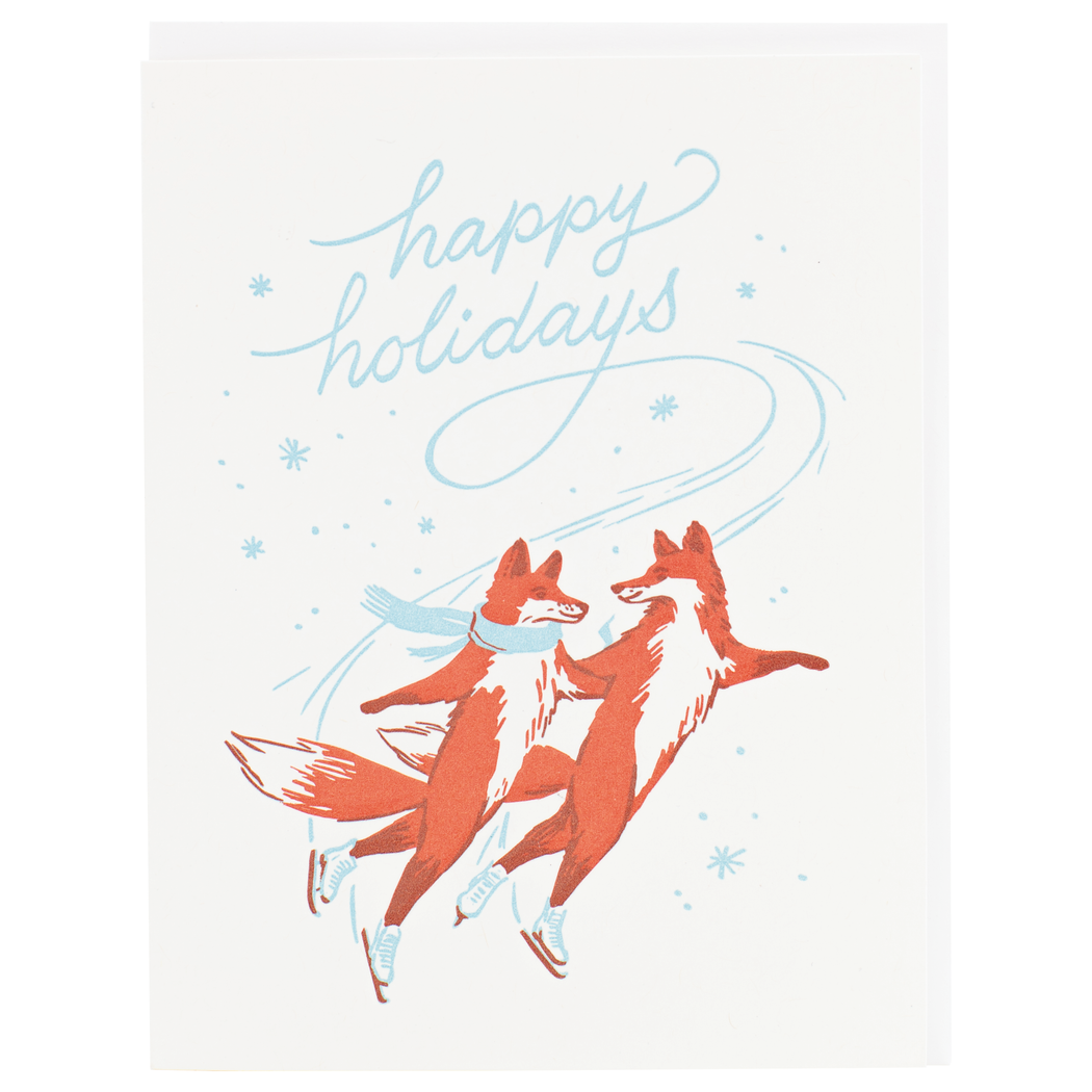 Ice Skating Foxes Happy Holidays Cards