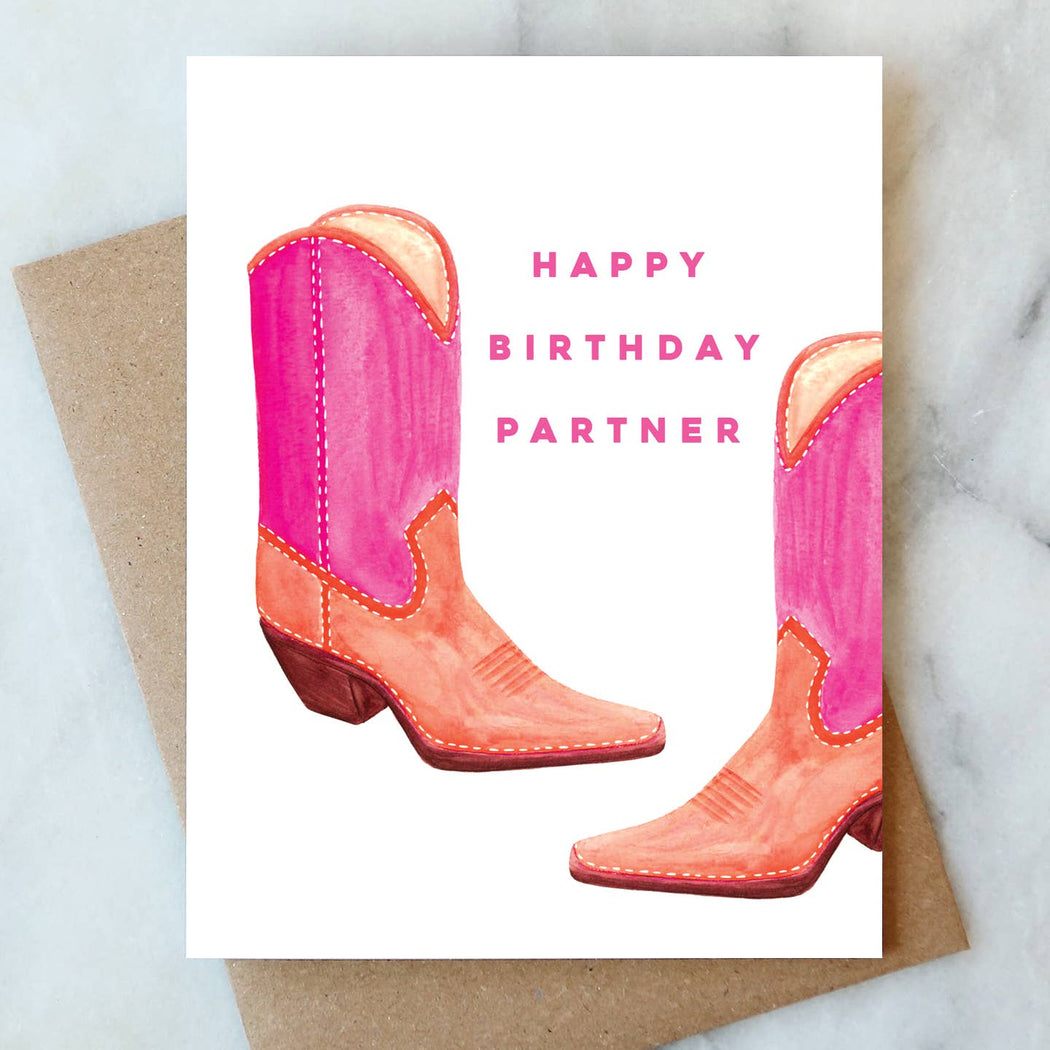 Pink Boots Happy Birthday Partner Card