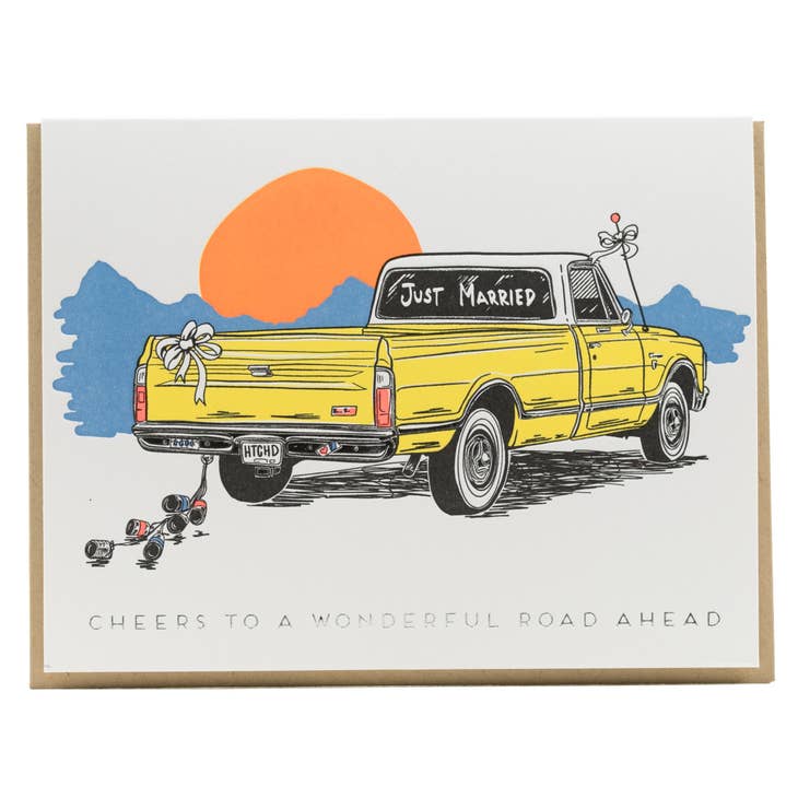 Just Married Truck Cheers to Wonderful Road Ahead Wedding Card