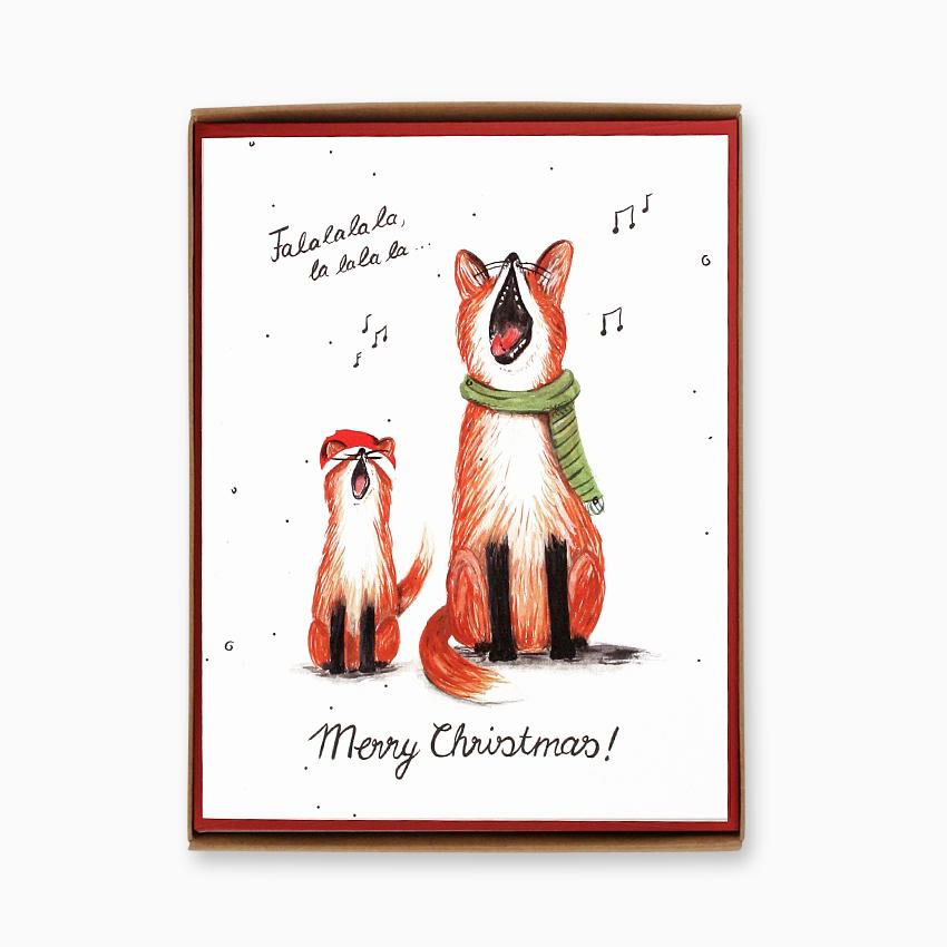 Singing Foxes Christmas Cards Box of 8
