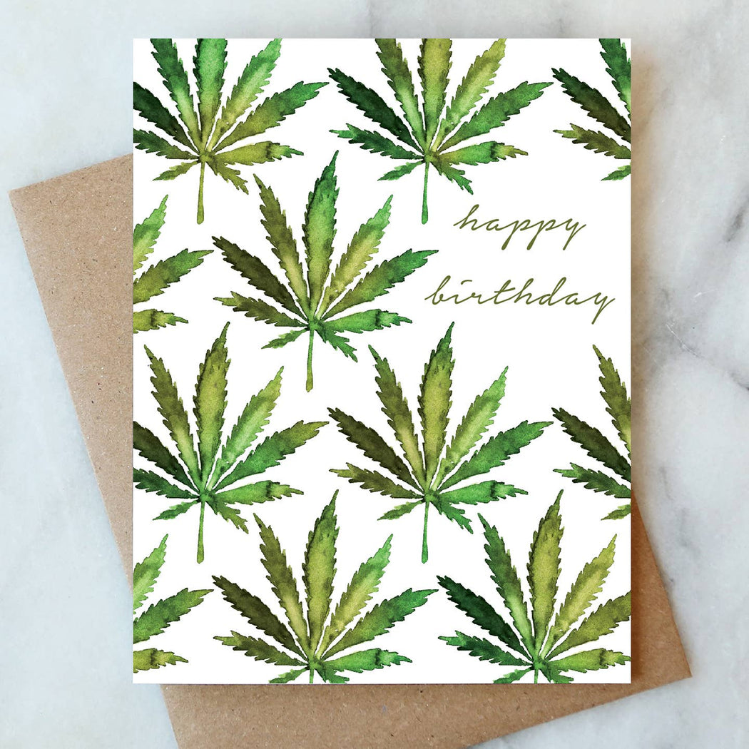 Cannabis Pot Leaf Happy Birthday Card