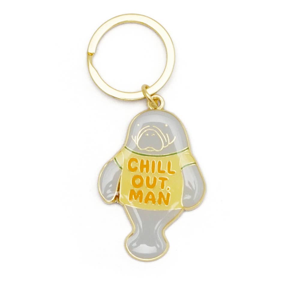 Chill Out Man Manatee Enamel Keychain
