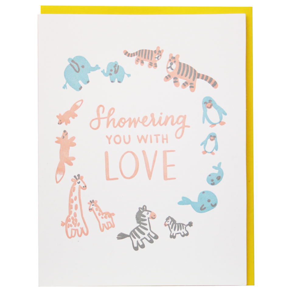 Stuffed Animals Showering You with Love Baby Card