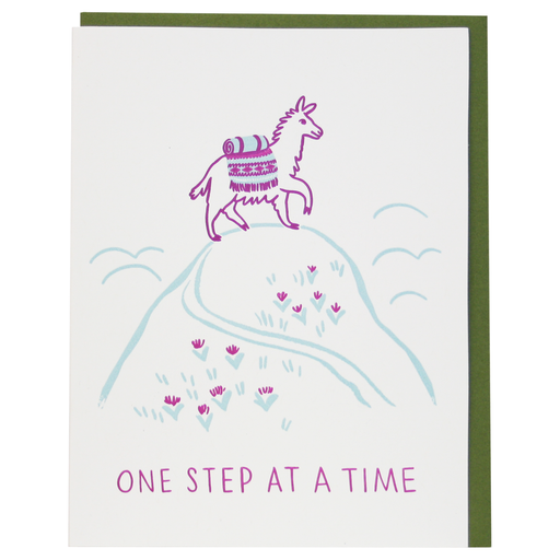 One Step at a Time Mountain Llama Encouragement Card
