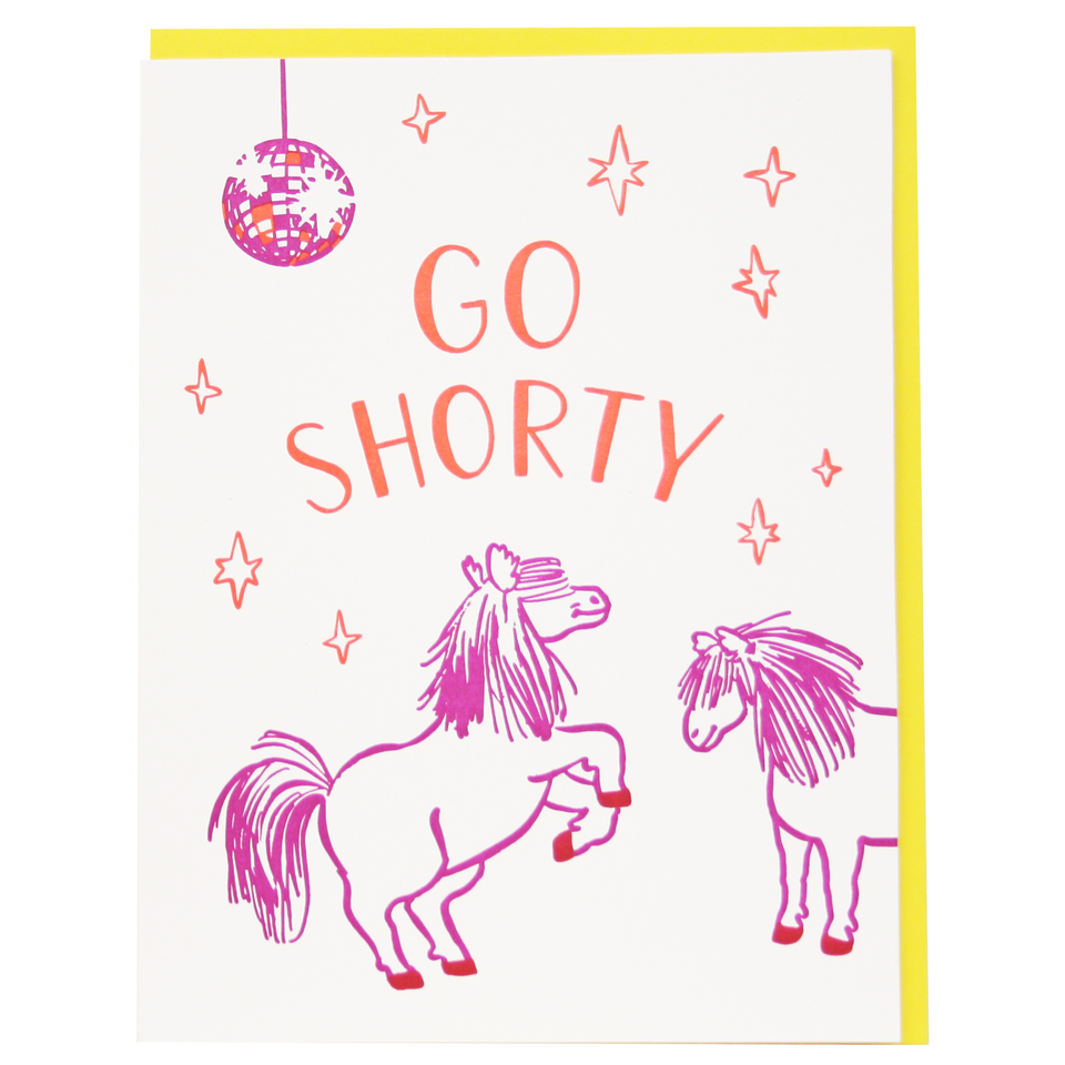 Dancing Ponies Go Shorty Birthday Card