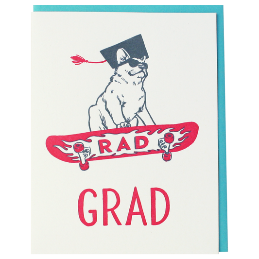 Rad Grad Skateboarding Frenchie Dog Graduation Card