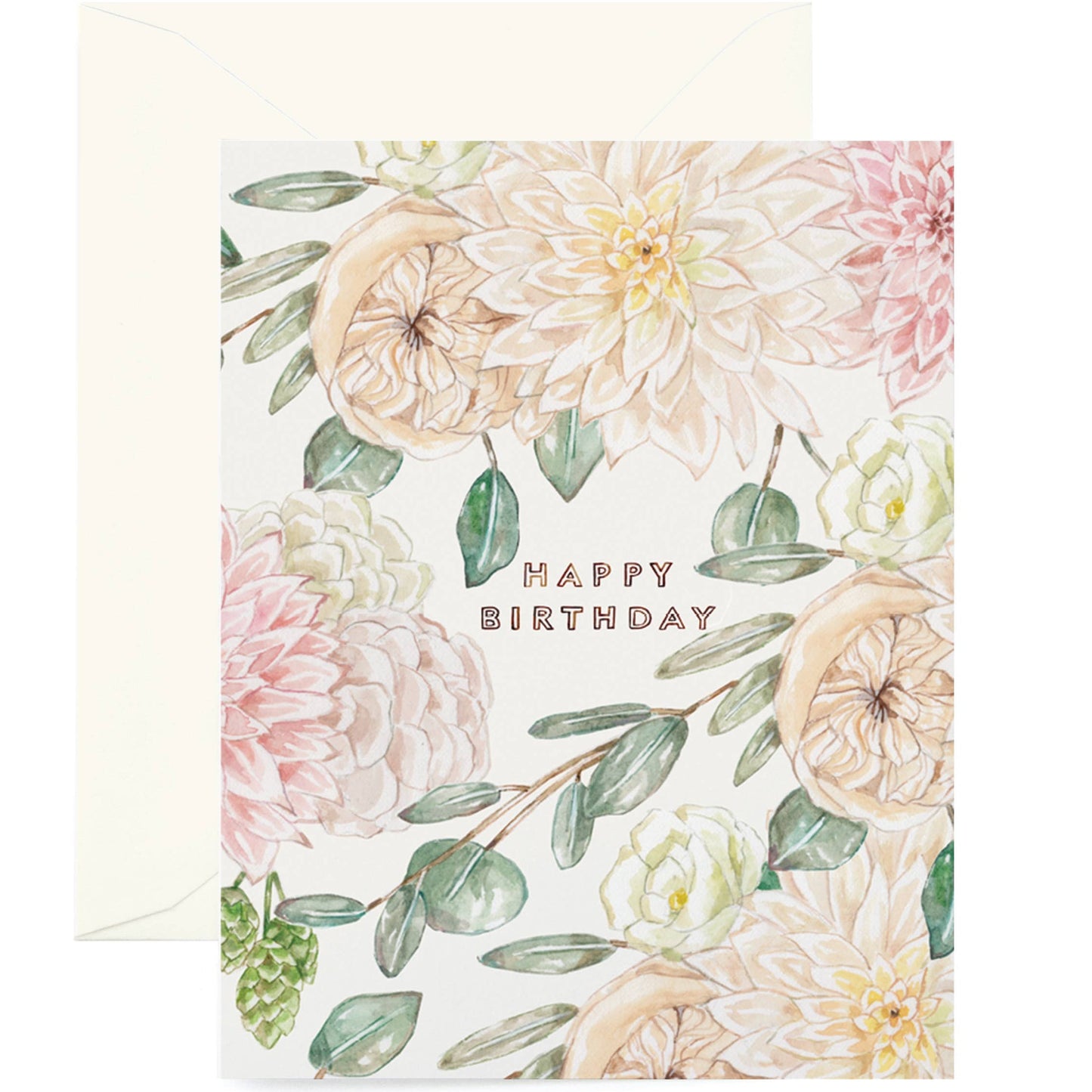 Garden Rose Happy Birthday Card