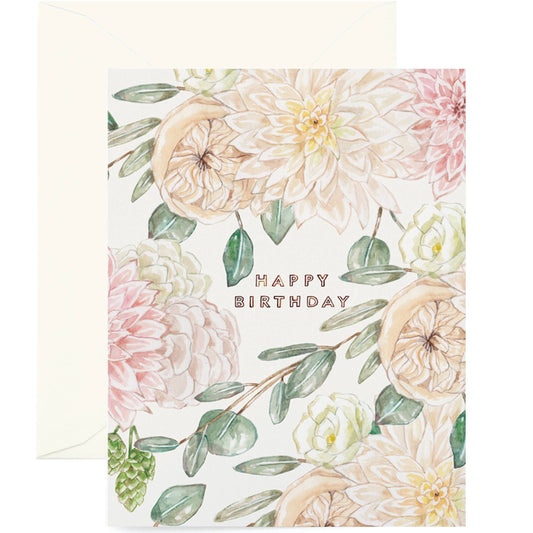 Garden Rose Happy Birthday Card