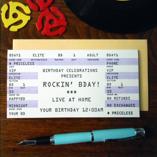 Rockin BDay Birthday Concert Ticket Card