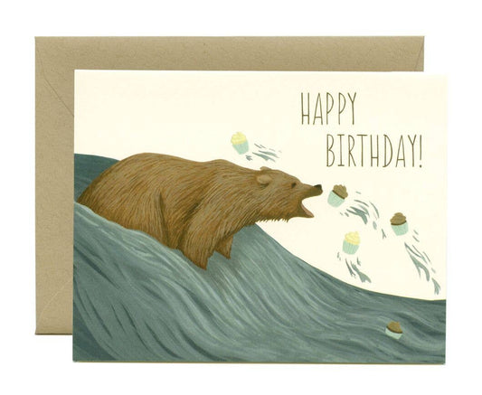 Grizzly Bear Cupcakes Happy Birthday Card