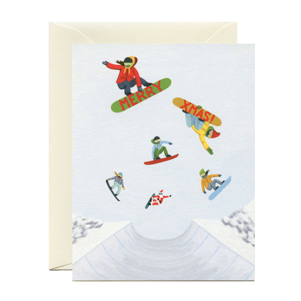 Snowboarders in Halfpipe Merry XMas Card
