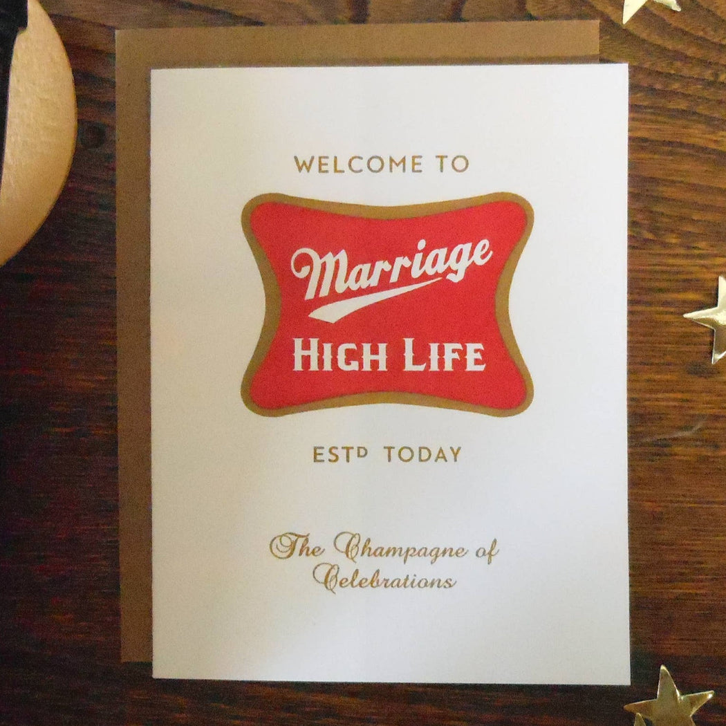 Marriage High Life Beer Label Wedding Card