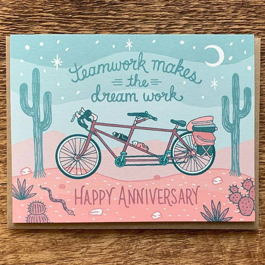 Teamwork Makes Dreamwork Tandem Bike Anniversary Card
