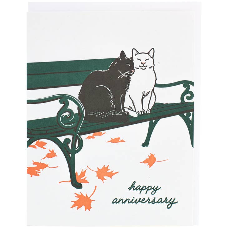 Cats on a Bench Happy Anniversary Card
