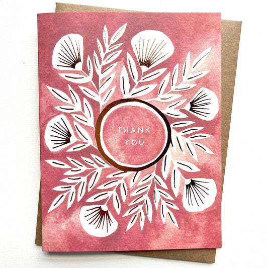 Thank You Red Gold Leaves Foil Card