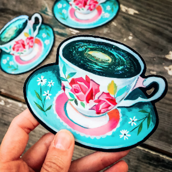 Teacup Galaxy Glitter Vinyl Sticker