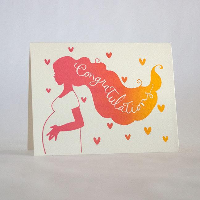 Congratulations pink ombre Hair Pregnant Mom letterpress Card