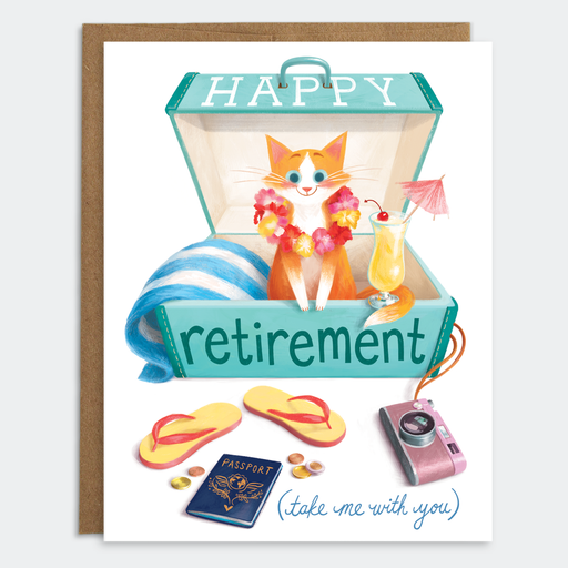 Happy Retirement Cat in Suitcase Card