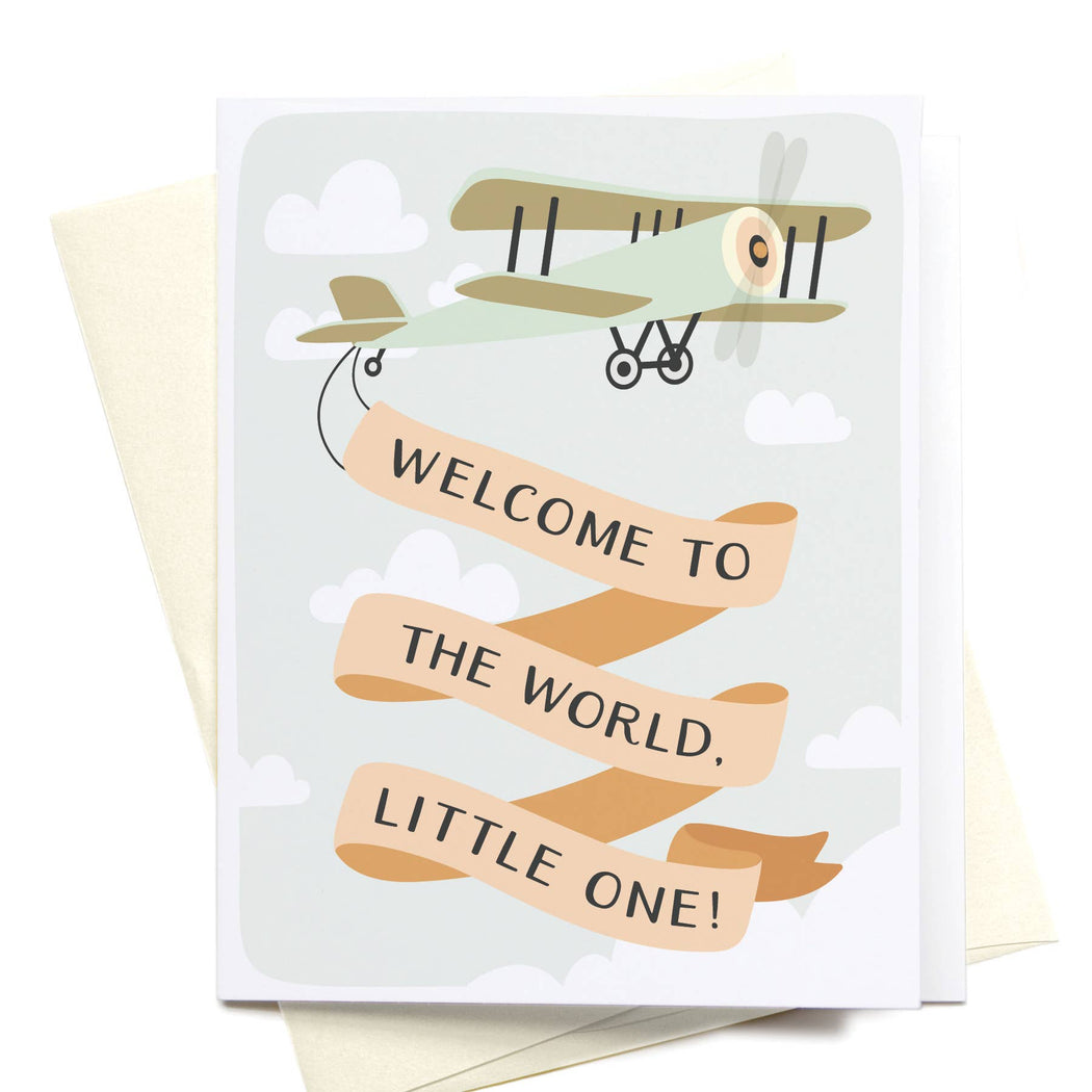 Airplane Welcome to the World Little One Baby Card