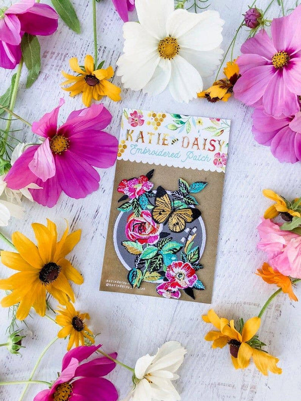 Floral Butterfly Embroidered Patch