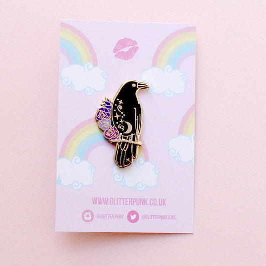 Crow Floral Enamel Pin