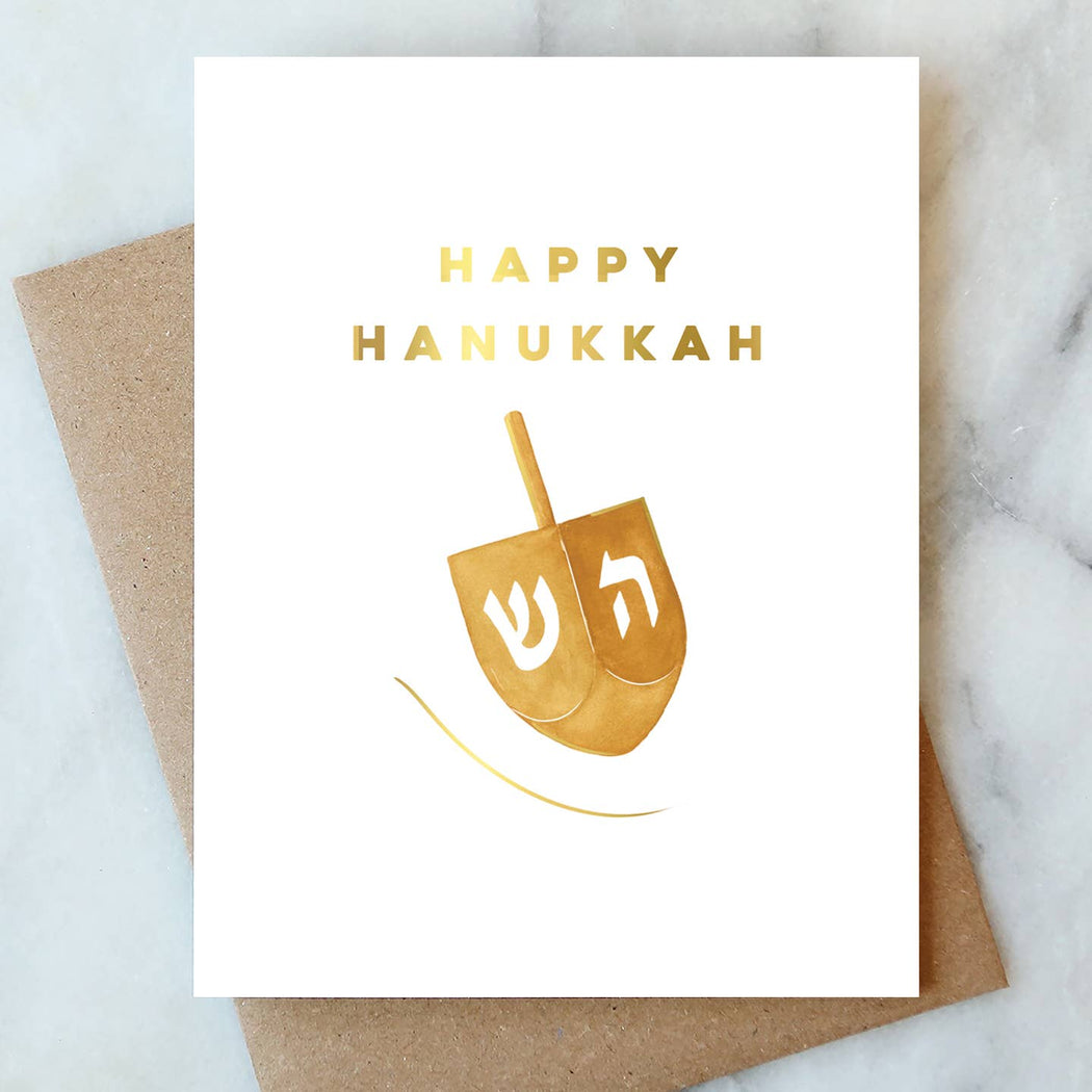 Dreidel Gold Happy Hanukkah Card