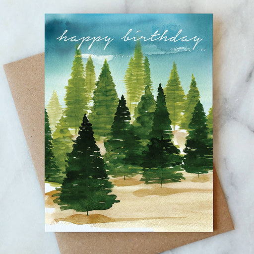 Forest Watercolor Happy Birthday Card