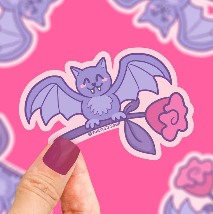Bat With Rose Vinyl Sticker
