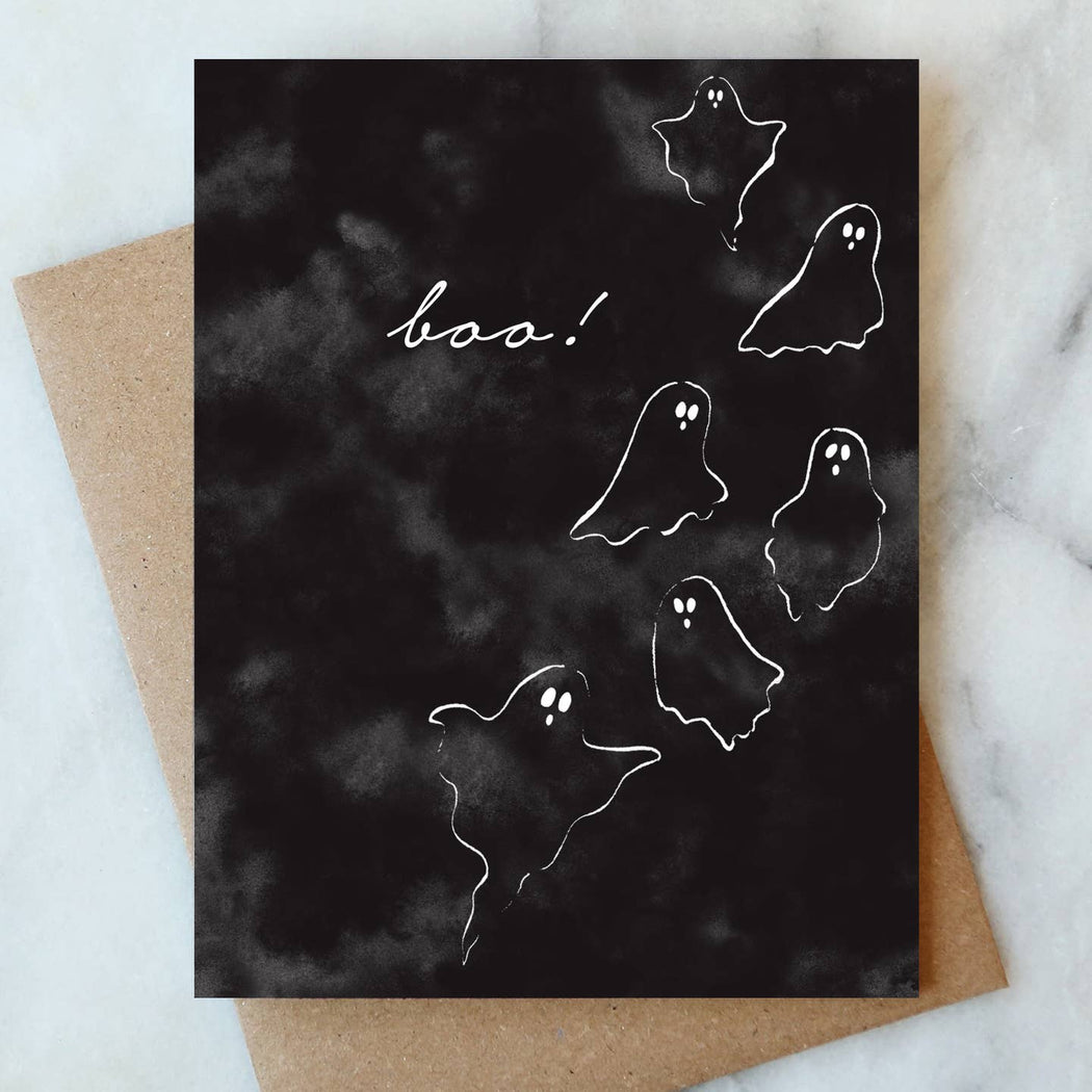 Boo Black Ghosts Halloween Card