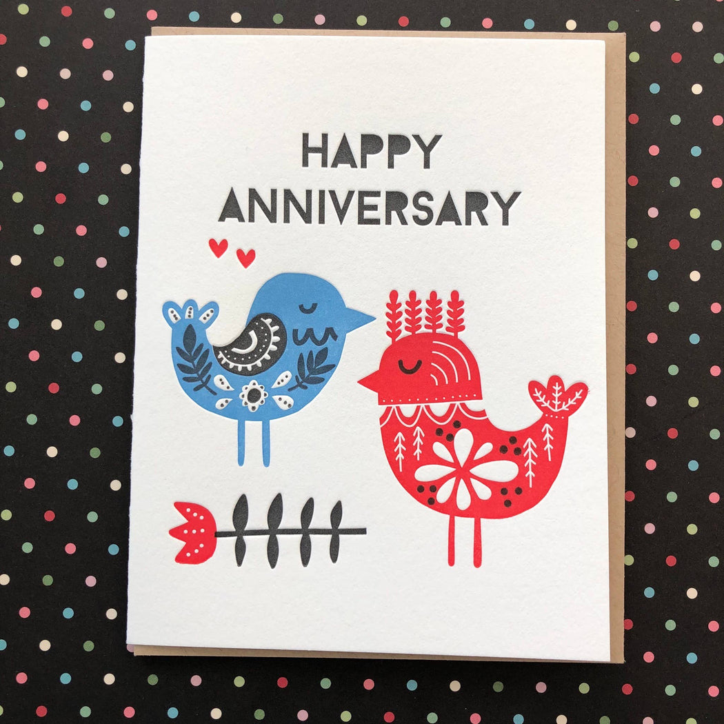 Happy Anniversary Red Blue Birds Card