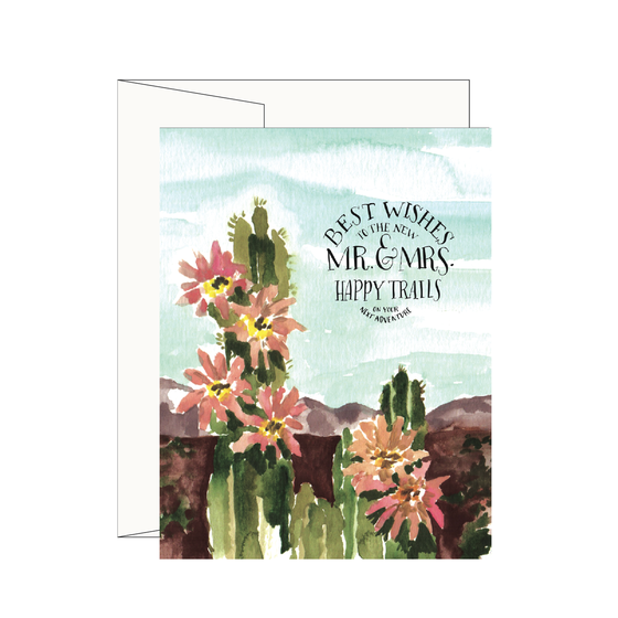 Cactus Wedding Greeting Card - best wishes to the new mr and mrs happy trails on your next adventure