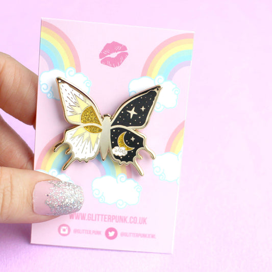 Butterfly Sun Moon Enamel Pin