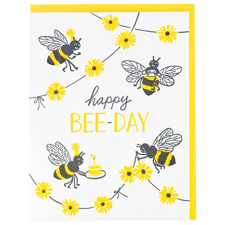 Happy Bee Day Yellow Birthday Card